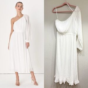 Size L Lulus Always Loving You‎ White Pleated One-Shoulder Midi Dress